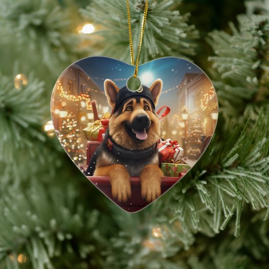Weihnachtsmann, Hund Lover Keramik Ornament (Baum)