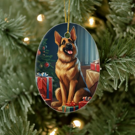 Weihnachtsmann, Hund Lover Keramik Ornament (Baum)