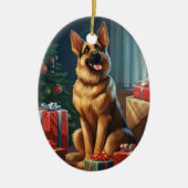 Weihnachtsmann, Hund Lover Keramik Ornament (Vorne)