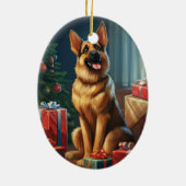 Weihnachtsmann, Hund Lover Keramik Ornament (Hinten)