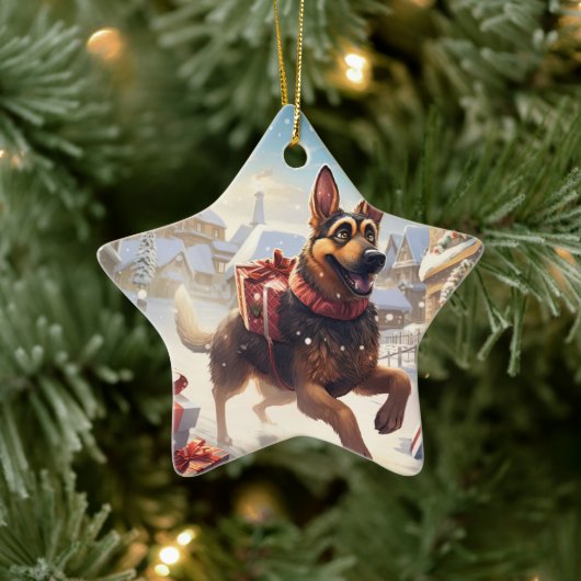 Weihnachtsmann, Hund Lover Keramik Ornament (Baum)