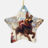 Weihnachtsmann, Hund Lover Keramik Ornament (Vorne)