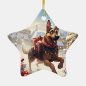 Weihnachtsmann, Hund Lover Keramik Ornament (Hinten)