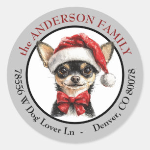 Weihnachtsmann-Hut Chihuahua-Hund Rücksendeadresse Runder Aufkleber