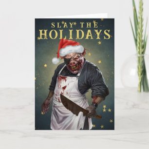 Weihnachtsmann Hut Metzger Schwein Lustig Horror W Feiertagskarte