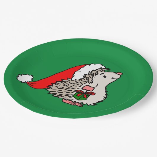 Weihnachtsmann-Igel Pappteller (Schrägansicht)