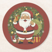 Weihnachtsmann Illustration Weihnachtszeitung Unte Runder Pappuntersetzer (Vorderseite)