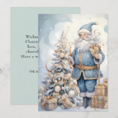 Weihnachtsmann im blauen Gold-Look Vintage Feiertagskarte (Vorne/Hinten)