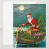 Weihnachtsmann im Boot Feiertagskarte (Vorne/Hinten)