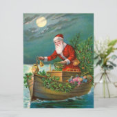 Weihnachtsmann im Boot Feiertagskarte (Stehend Vorderseite)