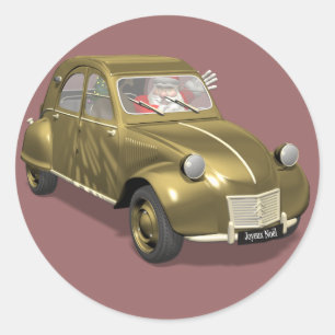 Weihnachtsmann im Citroen 2CV Runder Aufkleber