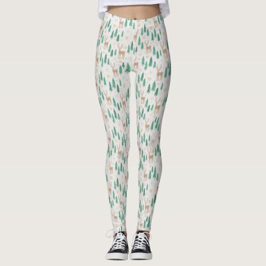 Weihnachtsmann im Evergreen Winterwald Leggings (Vorderseite)