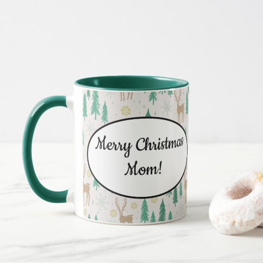Weihnachtsmann im Evergreen Winterwald Tasse (Mit Donut)
