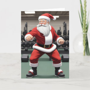 Weihnachtsmann im Fitnessstudio Feiertagskarte