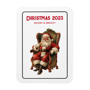 Weihnachtsmann im gemütlichen Sessel Vintage Magnet