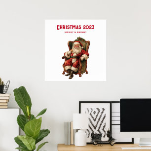 Weihnachtsmann im gemütlichen Sessel Vintage Poster