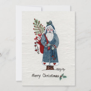 Weihnachtsmann im grünen Mantel auf braunem Papier Feiertagskarte