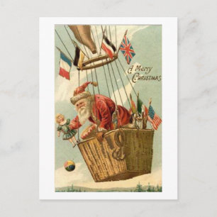 Weihnachtsmann im Heißluftballon Feiertagspostkarte