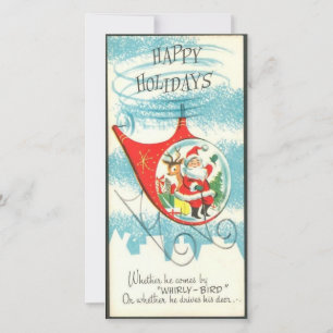 Weihnachtsmann im Hubschrauber im Vintage-Stil Feiertagskarte