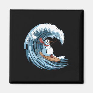 Weihnachtsmann im Juli Schneemann Surfen Surfbrett Magnet
