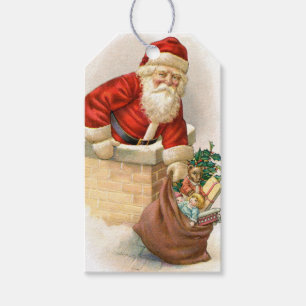 Weihnachtsmann im Kamin mit Sack-Toys-Geschenk-Tag Geschenkanhänger