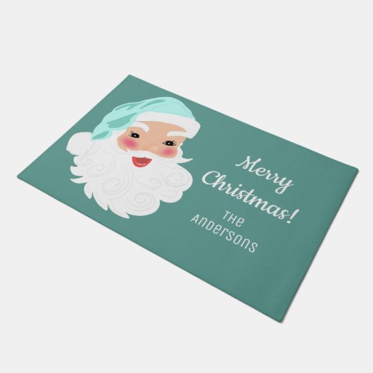 Weihnachtsmann im Mint Grüner Hut Weihnachten Fußmatte (Schrägansicht)