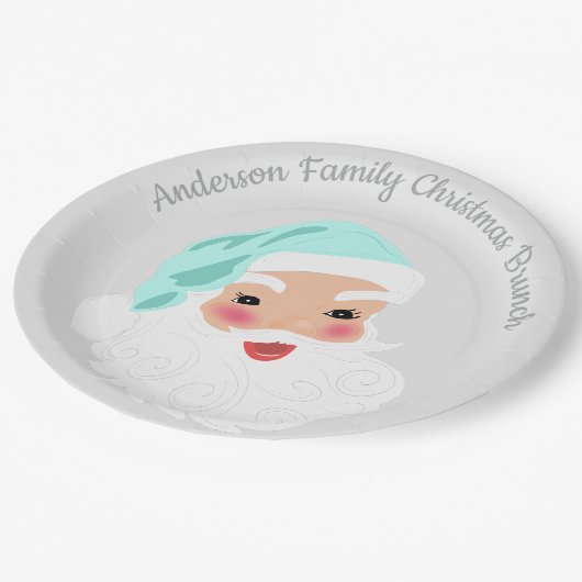 Weihnachtsmann im Mint Grüner Hut Weihnachten Pappteller (Schrägansicht)