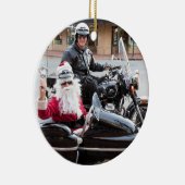 Weihnachtsmann im Motorradbeiwagen Keramik Ornament (Rechts)