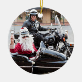 Weihnachtsmann im Motorradbeiwagen Keramik Ornament