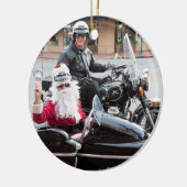 Weihnachtsmann im Motorradbeiwagen Keramik Ornament (Links)