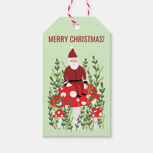 Weihnachtsmann im Pilz Weihnachten Elf Zwarf Niedl Geschenkanhänger (Vorderseite)