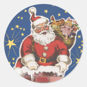Weihnachtsmann im Retro-Stil, Die Nacht vor dem We Runder Aufkleber