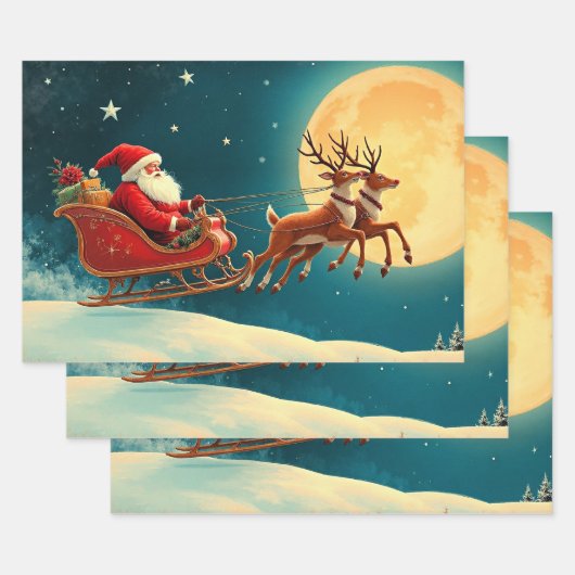 Weihnachtsmann im Schlitten Geschenkpapier Set (Set)