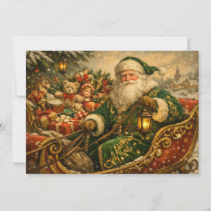 Weihnachtsmann im Schlitten im Vintage-Stil Feiertagskarte