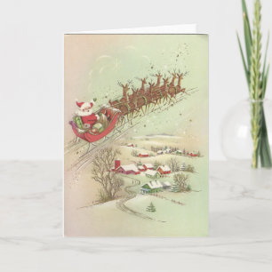 Weihnachtsmann im Schlitten im Vintage-Stil Feiertagskarte