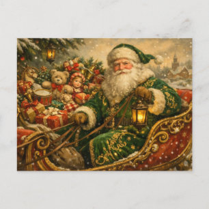 Weihnachtsmann im Schlitten im Vintage-Stil Feiertagspostkarte