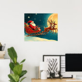 Weihnachtsmann im Schlitten mit Rentieren Poster (Heimbüro)