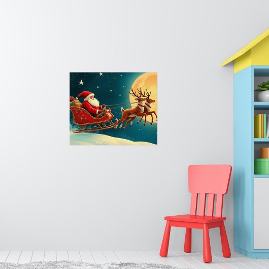 Weihnachtsmann im Schlitten mit Rentieren Poster (Kinderzimmer 1)