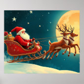 Weihnachtsmann im Schlitten mit Rentieren Poster (Vorne)