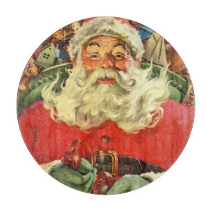 Weihnachtsmann im Schlitten mit Spielzeug vintage Schneidebrett