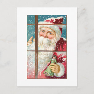 Weihnachtsmann im Schnee am Fenster Postkarte
