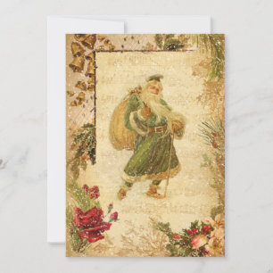 Weihnachtsmann im Schnee mit Rosen & Musik Feiertagskarte