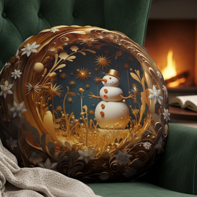 Weihnachtsmann im Schnee Rundes Kissen (teal gold winter wonderland snowman festive throw pillow Christmas gift, cozy home accent)
