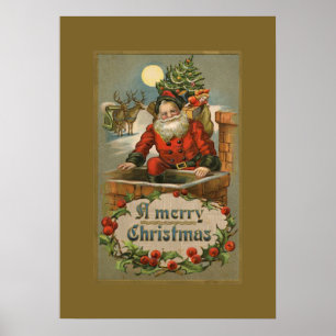 Weihnachtsmann im Schornstein Poster im Vintage-St