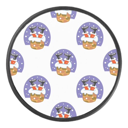 Weihnachtsmann im Schornstein, Schnee, Weihnachten Eishockey Puck (Vorderseite)