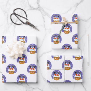 Weihnachtsmann im Schornstein, Schnee, Weihnachten Geschenkpapier Set