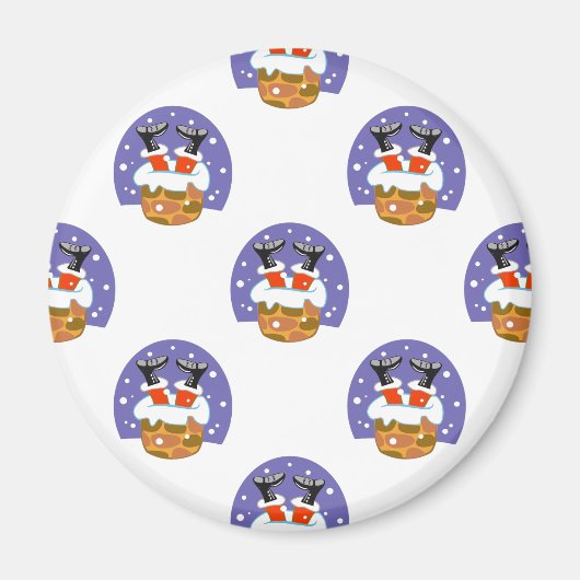 Weihnachtsmann im Schornstein, Schnee, Weihnachten Magnet (Vorne)