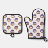 Weihnachtsmann im Schornstein, Schnee, Weihnachten Ofenhandschuh & Topflappen-Set (Vorderseite)