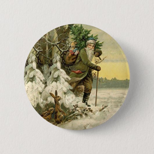 Weihnachtsmann im viktorianischen Stil auf dem Wei Button (Vorderseite)