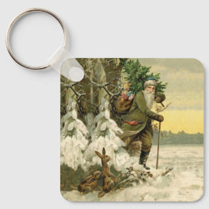 Weihnachtsmann im viktorianischen Stil auf dem Wei Schlüsselanhänger